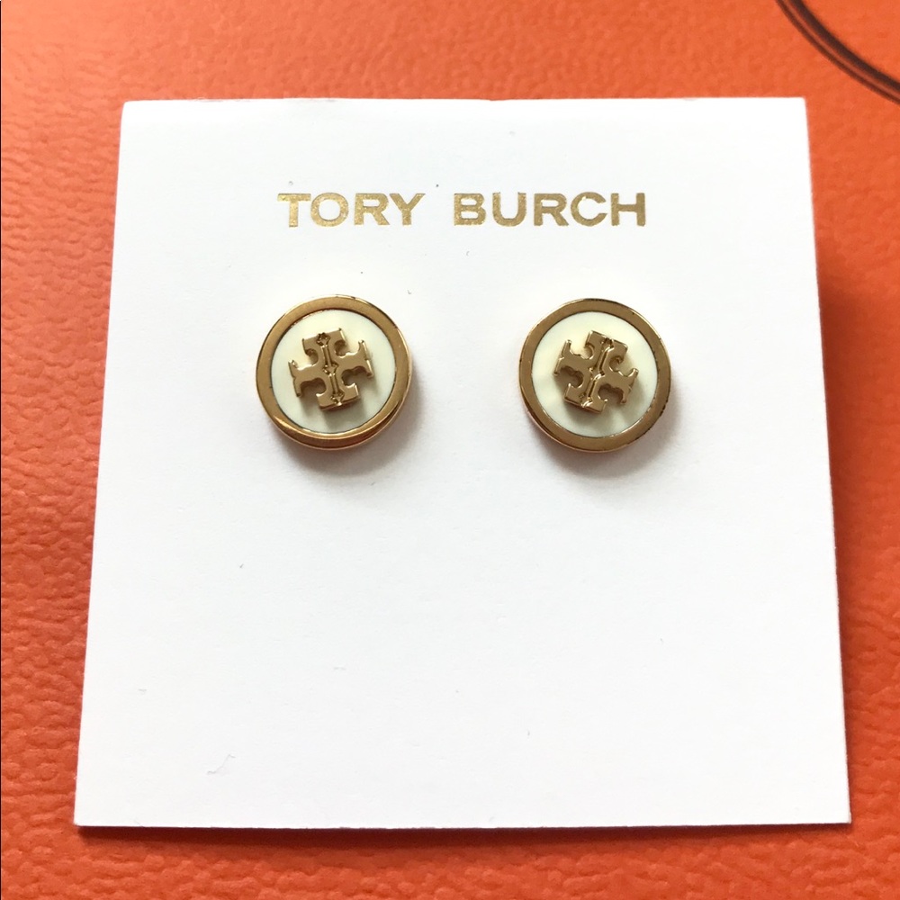 Tory Burch Lacquered Raised Logo Stud Earring NWT